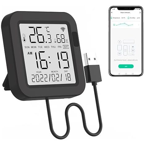 Thermomètre Hygromètre WiFi, Écran 24 h, Télécommande IR Universelle (1/5)