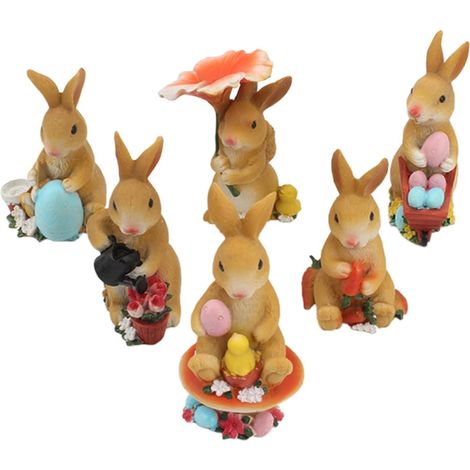 6 Stück Miniatur Kaninchen Figuren aus Kunstharz filigrane