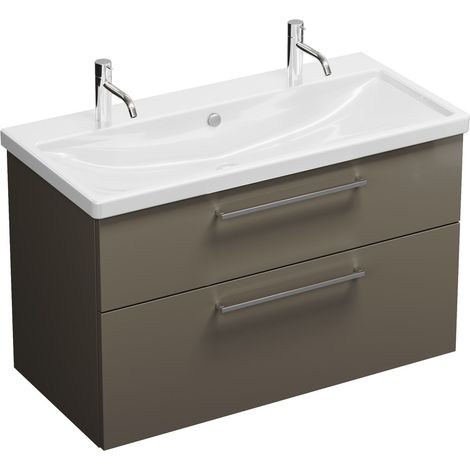Vasque en céramique Burg Eqio + meuble sous-vasque gris brillant/blanc alpin GRP95