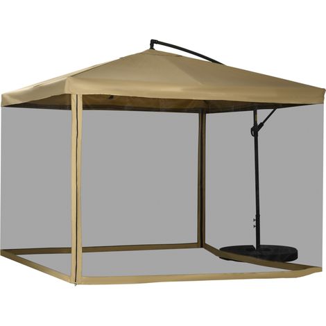 Parasol avec moustiquaire intégrée, manivelle incluse, ouverture d'aération, 295 cm x 295 cm x 260 cm, blanc et noir (1/5)