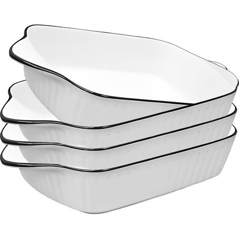 Lot de 4 petits plats à gratin de 26,5 cm - En céramique - Plat à lasagnes, à four - Moules carrés avec poignées pour four, four, lasagnes, tiramisu (1/5)