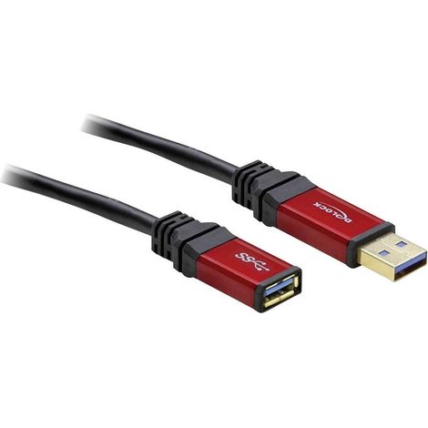 Delock Câble USB USB 3.2 Gen1 (USB 3.0) USB-A mâle, USB-A femelle 5.00 m rouge, noir contacts dorés, certifié UL 82755 X10662 (1/3)