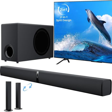 Barre de Son TV avec Caisson de Basses, 120 W 2-en-1 Soundbar Home Cinéma, 1 Set de Surround Sound System avec Deep Bass (1/5)