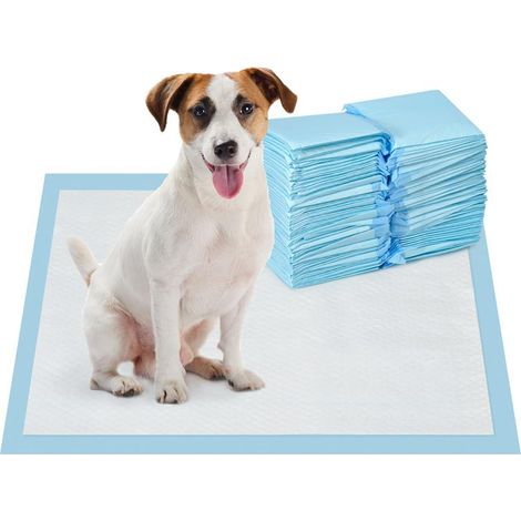 SET 100 TAPPETINI IGIENICI PER CANI A 6 STRATI IN TESSUTO NON TESSUTO. CARTA E PE. 45X60 CM. BLU E BIANCO (1/5)