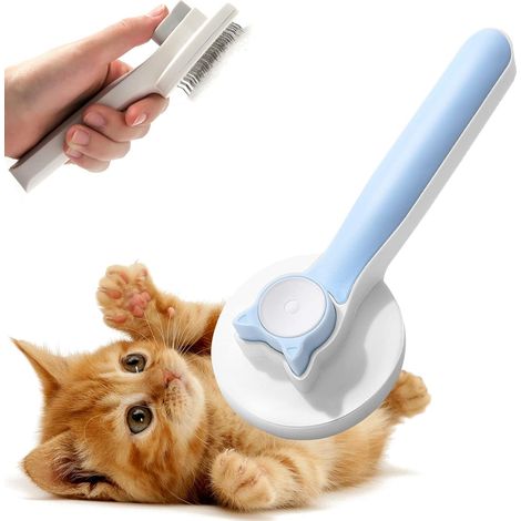 Brush for Dogs and Cats, Self-Cleaning Dead Hair Brush, Self-Cleaning Grooming Brush, for Dogs and Cats to Effectively Remove Tomentose Hairs Undercoat Tangles (Blue) (1/5)