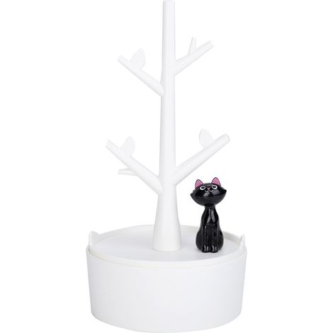 Support à bijoux arbre chat, ABS durable, organisateur boucles d'oreilles collier, design mignon blanc rose vert bleu, idéal cadeau (1/5)
