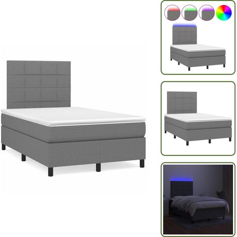 Sommier à lattes de lit matelas LED gris foncé 120x190 cm tissu - Sommier Tapissier - Lit Double - Matelas Led - Éclairage LED - Têtière Ajustable (1/5)