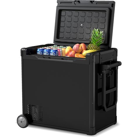 Puluomis– Réfrigérateur de voiture portable 50 L – Plage de température -20 ℃ à 20 ℃ – Double zone – Écran tactile intelligent – Grande capacité-12/24V CC, 100-240V CA-Roues-noir (1/5)