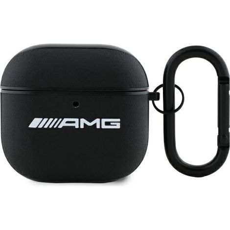Coque AMG AMA4SLWK pour AirPods 4, cuir noir/noir, logo blanc (1/3)