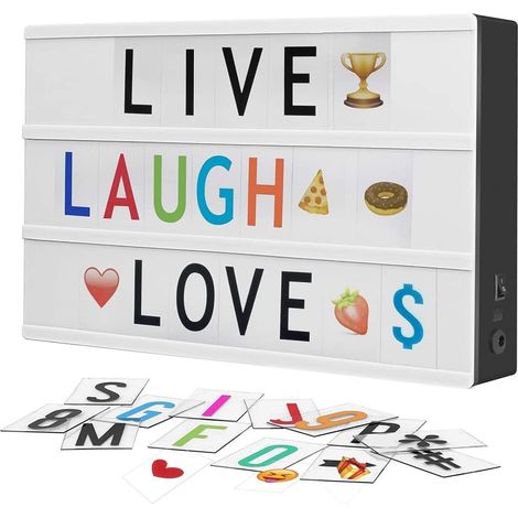 Light Box, Boîte Lumineuse avec 192 Lettres, Chiffres et Émoticônes, Format A4, Cable USB, LED Message Cinema pour Décoration, Mariage, Fête Personnalisez Votre Propre Message. (1/5)