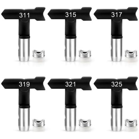 Un ensemble de 6 buses de peinture airless haute pression réversibles adaptées à une utilisation à la maison, au jardin et sur la terrasse (311, 315, 317, 319, 321, 325). (1/4)
