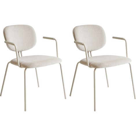Conjunto de 2 sillas de comedor decorativas tapizadas con reposabrazos diseño moderno base de metal beige claro Carille