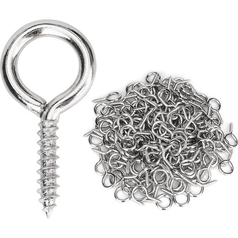 Lot de 100 crochets à vis robustes en acier inoxydable 304, boulons à œil autotaraudeurs, pour suspendre des œuvres d'art à l'intérieur et à l'extérieur (1/4)
