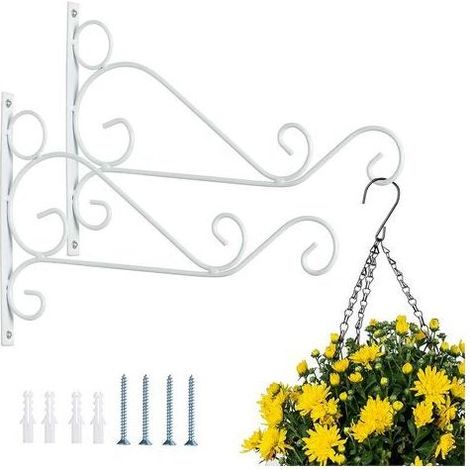 Lot de 2 Supports pour Paniers Suspendus, Crochets de Jardin en Métal Blanc 30 cm, pour Balcon et Extérieur (1/5)