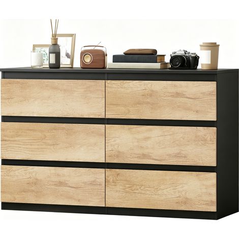 HOMCOM Comò con 6 Cassetti e Maniglie Scanalate, Colore Rovere (1/5)