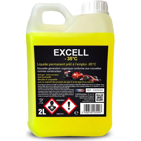 Oc-Pro – Liquide de refroidissement universel -35°C 2L jaune – Prêt à l'emploi avec traceur de fuites – Protège jusqu'à +107°C et -35°C