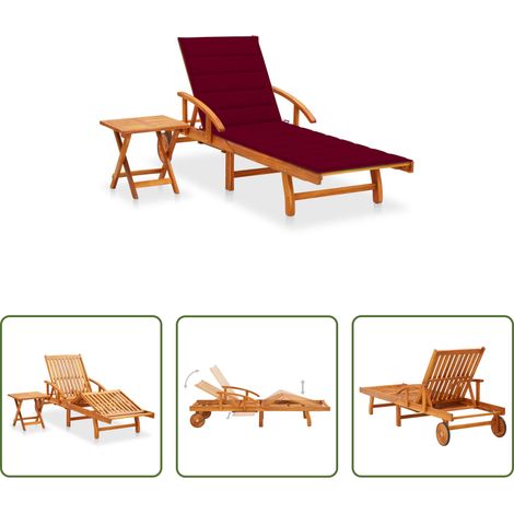 Gartenliege -  Sonnenliege mit Tisch und Auflage Akazie Massivholz (1/5)