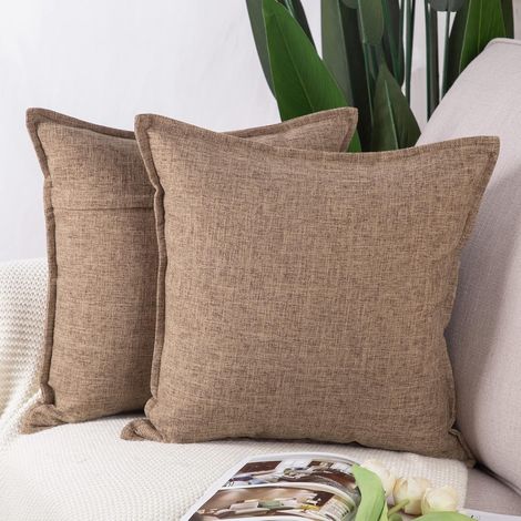 BEBUSINGOTO Juego de 2 fundas de cojín decorativas de lino suave, estilo lujoso, para sofá o dormitorio, color marrón claro, 40 x 40 cm (1/5)