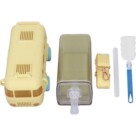 Gobelet de voiture 500 ml avec paille, couvercle à clapet, portable, motif dessin animé mignon, anti-fuite, jaune, avec goupillon (1/5)
