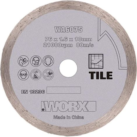WORX WA6075 Disco de diamante para mini amoladora WX801 (76 mm) 21.000 r.p.m Banda continua Ideal para azulejo