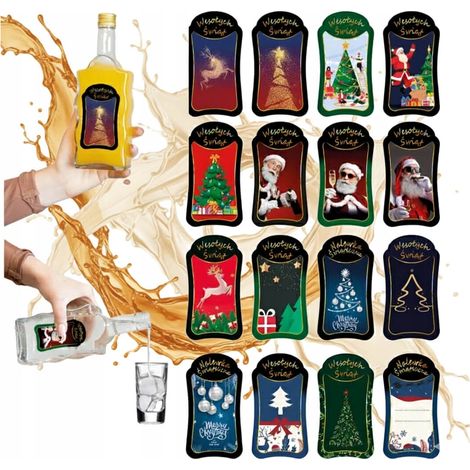 10 etiquetas para botellas, pegatinas navideñas para licores, vinos y regalos.