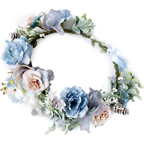 Couronne De Fleurs - Bandeau Floral En Tissu Avec Ruban - Pour Mariage Festival Fête Plage - Taille Réglable 19 Cm - 1 Pièce (1/5)