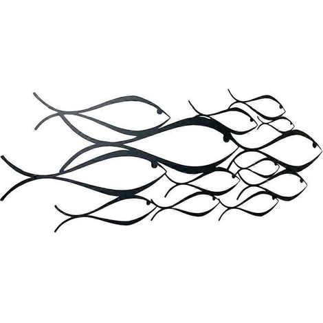Décoration murale en métal représentant un banc de poissons - Pendentif mural artistique en forme de poisson pour la maison-43.00X15.00X0.50CM-Black (1/3)