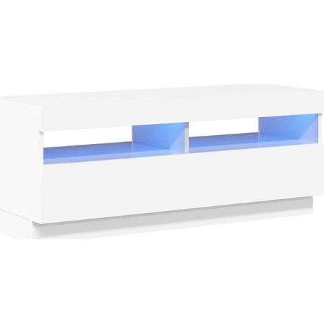 vidaXL TV Cabinet with LED Lights High Gloss White 100x35x40 cm