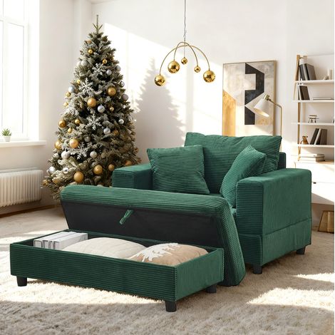 Lounge-Sofa mit Stauraum Kordstoff Smaragdgrün OKMYHOME (1/5)