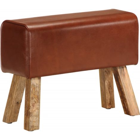 Banc saut de cheval Banc d'entrée - Banc de jardin 58cm Marron Cuir véritable et bois manguier BV115889 - BonneVie (1/5)