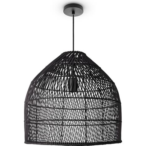 Paco Home Suspension Salon Boho Lampes En Osier Rotin Lampe Suspendue Noir (Ø44 cm), Lampe à suspension - Type 1
