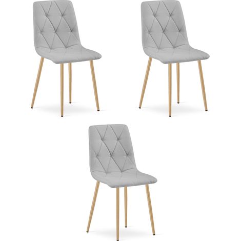 Silla Libra - tela gris claro / patas color madera x 3 (1/5)