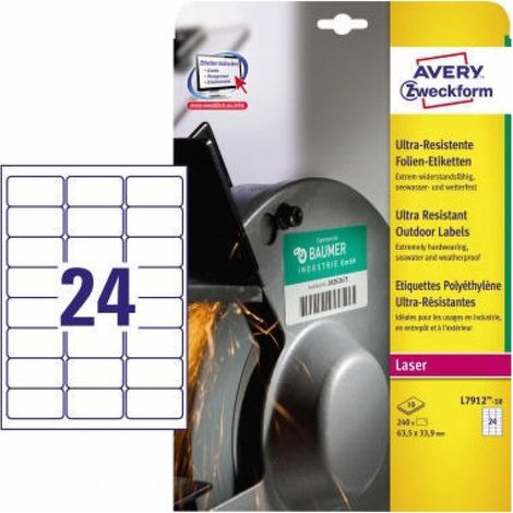 AVERY ZWECKFORM Folienetikett Avery Zweckform 63,5 x 33,9 mm (B x H) weiß 240 Etik./Pack. (1/5)
