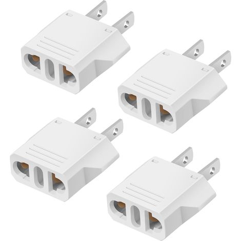 Lot de 4 adaptateurs de prise européen vers américain, convertisseur de tension 220V vers 110V, adaptateur de voyage pour États-Unis, Canada, Mexique, Type A, blanc (1/5)