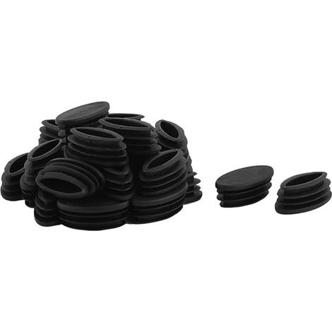 30pcs Foot End Caps Leg Tube Insert Table Furniture Protection Plastic Oval Black 20 mm x 39 mm