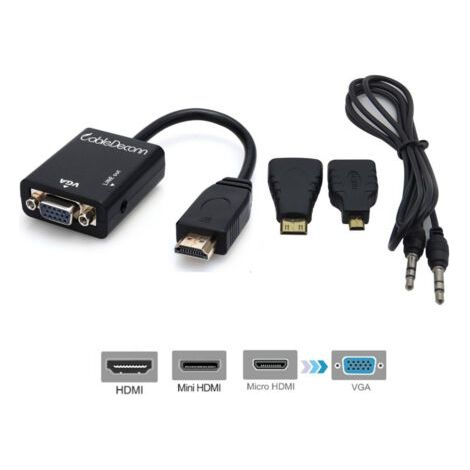 Adaptateur Convertisseur Hdmi Vers Vga 3 En 1 Avec Câble Audio Vers Mini Micro Hdmi (1/5)