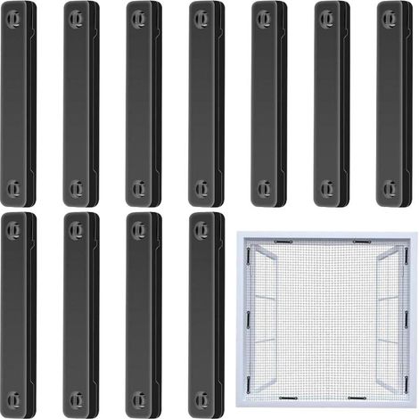 Lot de 12 attaches magnétiques pour moustiquaires - Noir, fixation solide sans trace, clips de fixation pour fenêtres et portes, adaptés aux appartements, chambres d'enfants et espaces de vie (1/5)