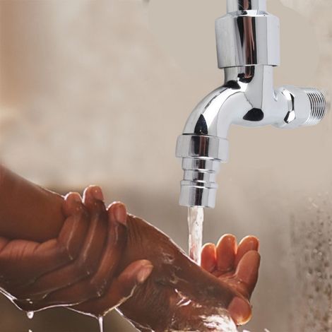 Robinet eau froide simple mural G1/2" pour lave-linge buanderie salle de bain en alliage zinc argenté avec 1 couvercle (1/4)