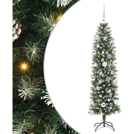 Arbre de Noël Sapin de Noël artificiel slim avec 150 LED Vert et blanc 150 cm (1/5)