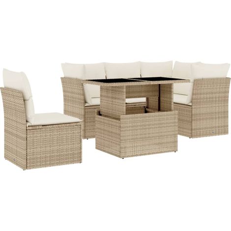 Set Divano da Giardino 6 pz con Cuscini Beige in Polyrattan vidaXL (1/5)