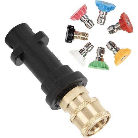 Adaptateur de nettoyage de jardin 0,6 cm pour usage domestique (7 buses)  Convient pour Karcher pour K2- pour K7, raccord rapide femelle de 0,6 cm, construction en laiton, remplacement facile de la (1/5)
