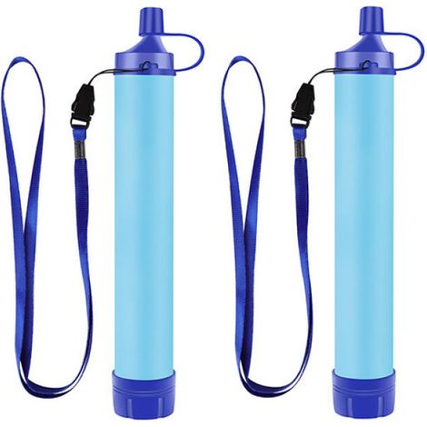 Portable outdoor survival water filter kit, suitable for emergency situations such as camping and hiking, 2-pack.