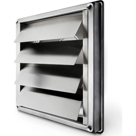 Grille de ventilation inox 150mm – Clapet anti-retour à lamelles mobiles – Résistant aux intempéries – Dimensions 184x184mm