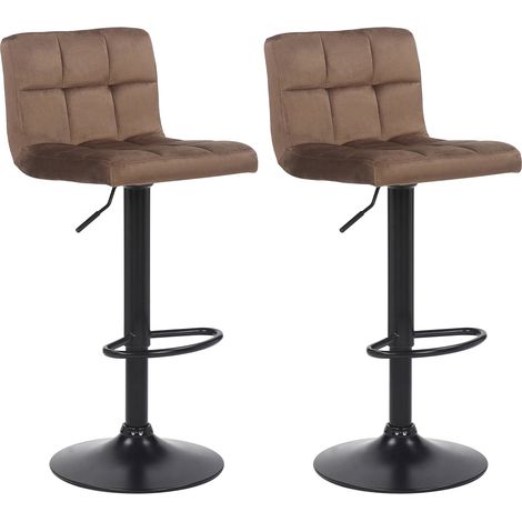 Set di 2 sgabelli da bar in velluto marrone cuciture decorative base in metallo nero 100004146