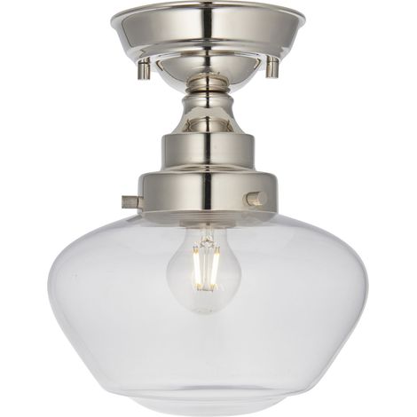 Endon Camberley Plafonnier semi-encastré en forme de bol, plaque en nickel brillant, verre transparent, 1 x E27 (1/5)
