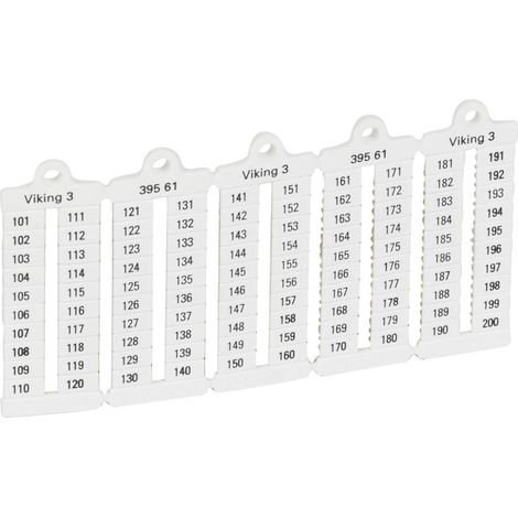 100 repères à lecture verticale pour bloc de jonction viking 3 pas 5mm avec chiffres 101 à 200 LEGRAND 039561 (1/2)
