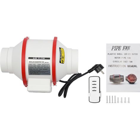 Rohrventilator Gebläse 100mm Regelbar motor Abluftventilator 310m ³/h, Belüftung und Abluftgebläse, mit EU-Stecker und Fernbedienungen, für Bad, WC, Küche, Gewächshaus, Zelt, Garage (Weiß)