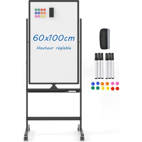 Costway – Tableau blanc magnétique effaçable à sec 60x100cm – Hauteur réglable 155,5-183,5cm – 4 roulettes avec freins – Construction en aluminium durable (1/5)