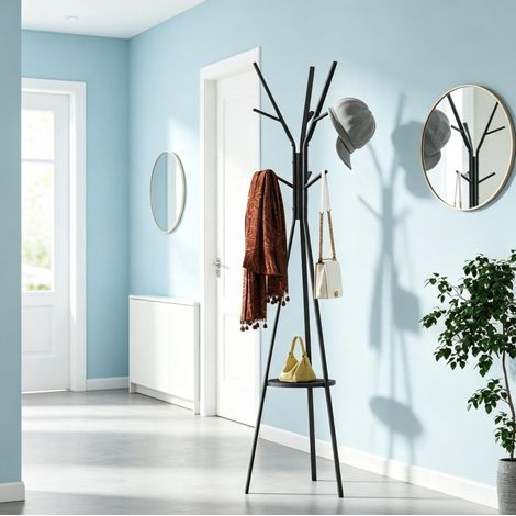 Porta abiti da terra 45 x 45 x 180 cm in metallo e MDF nero HAVRYA (1/5)