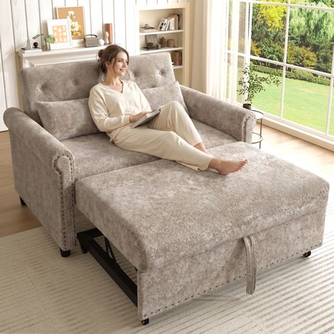 Canapé convertible 2 places - canapé-lit 3 en 1 120 cm avec couchage 170 x 98 cm, dossier réglable 3 positions et 2 coussins - chenille - brun (1/5)